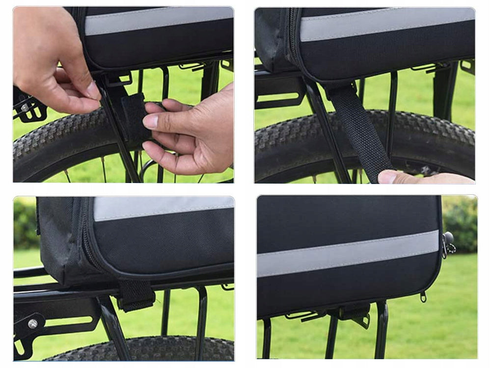 Geanta pentru bicicleta, Zola®, prindere pe portbagaj/Extensie si bretea, neagra cu dungi reflectorizante, bretele reglabile Geanta pentru bicicleta, Zola®, prindere pe portbagaj/Extensie si bretea, neagra cu dungi reflectorizante, bretele reglabile